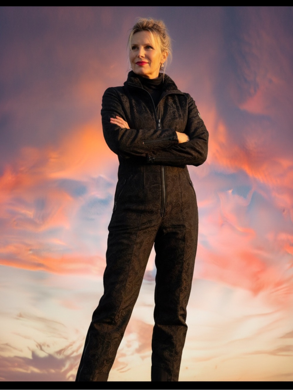 Bogner Black Jumpsuit with Snake-Print Zip Trim